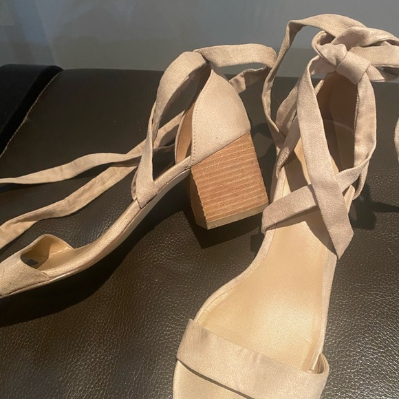 pale pink nude tie up heeled sandals - Picture 3 of 3